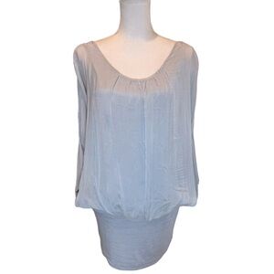Catwalk Studio Silk Blouse with Band Bottom in Silver Color Large. Made in Italy